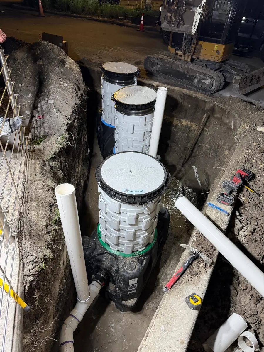 New sewer cleanouts and drain piping installed underground